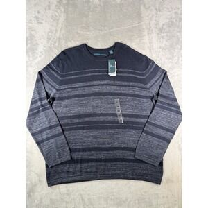 Perry Ellis Sweater Mens 2XL Blue Striped Long Sleeve Linen Blend NWT